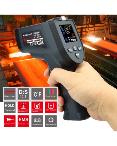 Upgraded   50 550 Non  contact Dual Laser Infrared Thermometer Multifunctional Industrial Temperature Measuring Tool with K  type Thermocouple