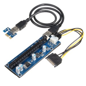 006C 6Pin PCIe PCI 1x to 16x Express Riser Card USB 3 0 4 Capacitance Mining 60CM