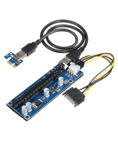 006C 6Pin PCIe PCI 1x to 16x Express Riser Card USB 3 0 4 Capacitance Mining 60CM